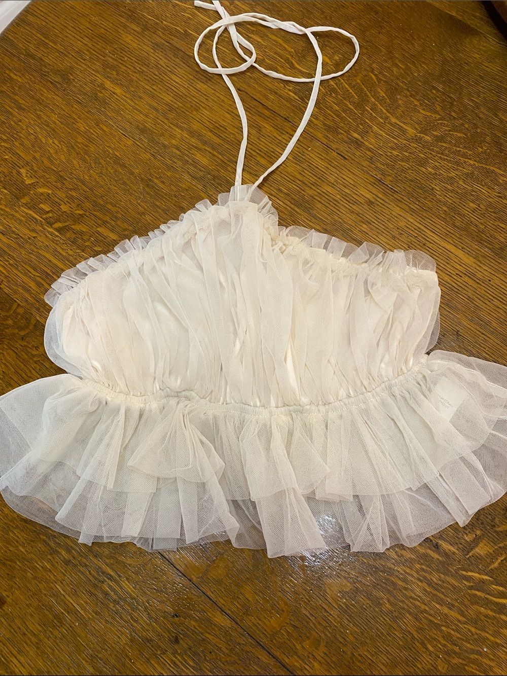 Lavish boutique Sheer Ruffle Halter Crop Top - Cream size women’s small like new